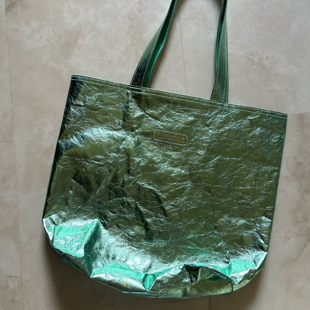 Clinique Metallic Foil Green Tote Bag